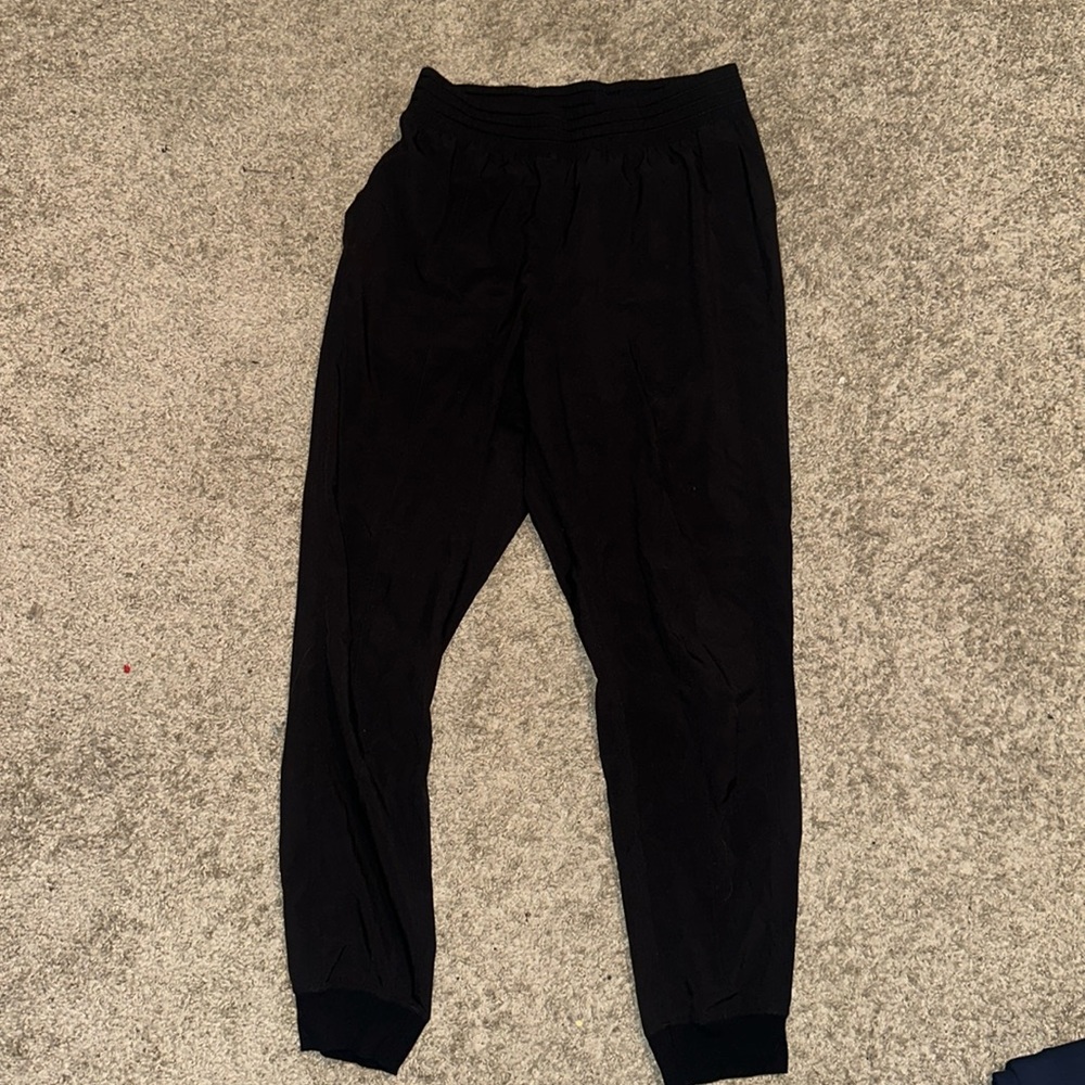 LULU BLACK THIN WIND BREAKER JOGGERS CUFFED BOTTOM